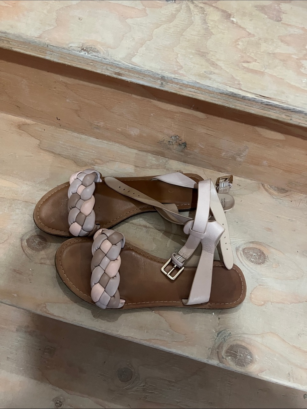 Aldo Braided Strap Sandals in Tan & Blush